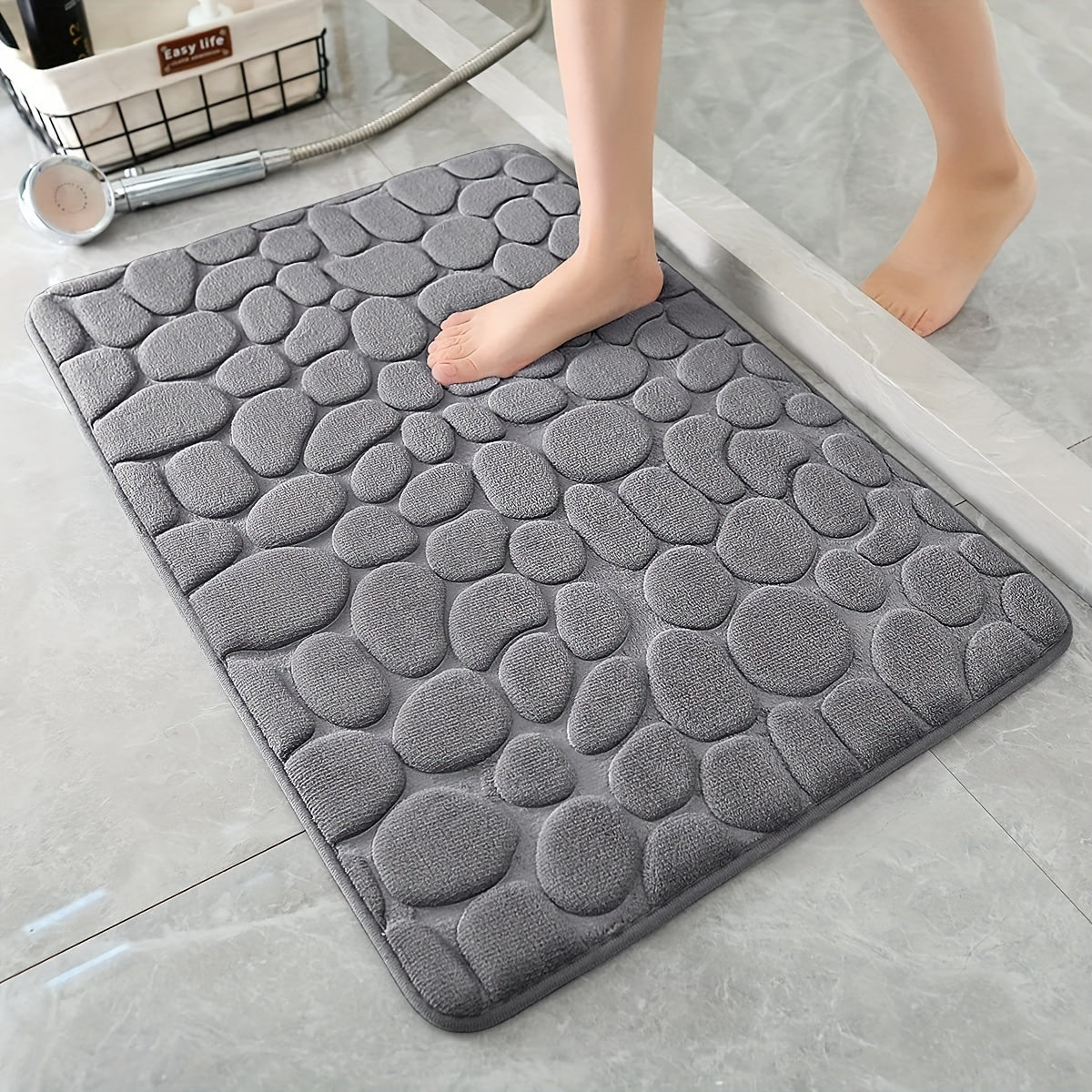 Zachte Badmat met Steeneffect - Absorberende Antislip Badmat voor Badkamer