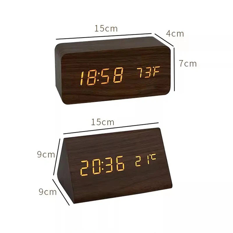 Stijlvolle Houten LED-Alarmklok met Temperatuurweergave en Spraakbesturing